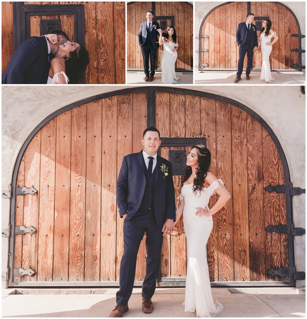 Ensenada Vinas del Tigre bride and groom photos in front of the barn door